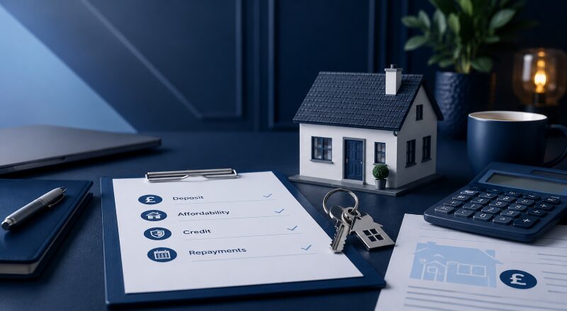 Understanding Residential Mortgages – house model, keys, calculator and mortgage affordability checklist.