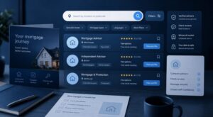 UK Mortgage Broker Directory search showing adviser filters, verified profiles, reviews and mortgage comparison options.