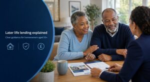 What Is Equity Release? Mature couple discussing later-life lending options with a professional adviser.