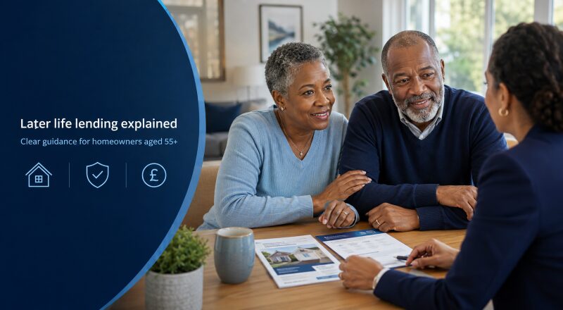 What Is Equity Release? Mature couple discussing later-life lending options with a professional adviser.