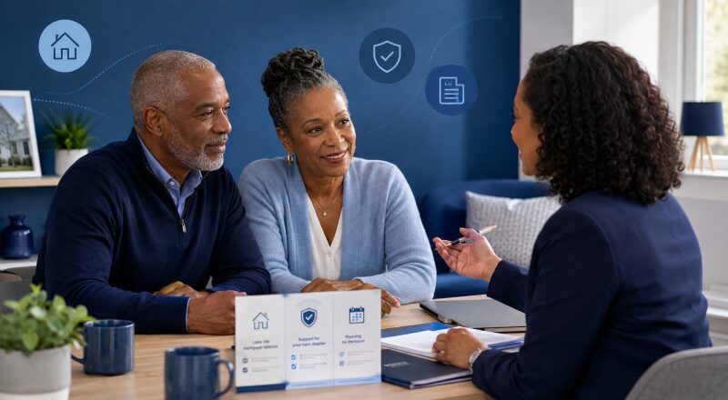Mortgages for Older Borrowers discussing later-life mortgage options with a professional adviser.