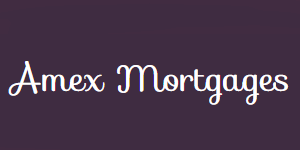 White cursive logo of “Amex Mortgages” on a dark purple background.