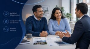 Mortgage Advice for Sinhala Speaking Clients meeting with an adviser to discuss their home-buying options.