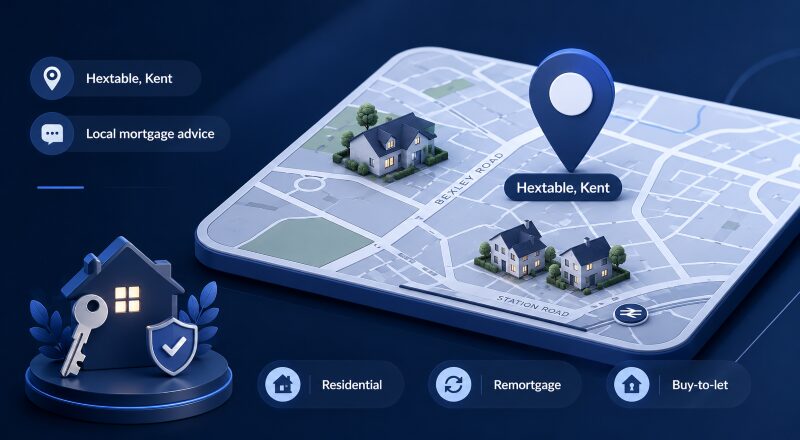 Mortgage Broker in Hextable location map with home, key and mortgage icons in Connect’s blue brand colours.