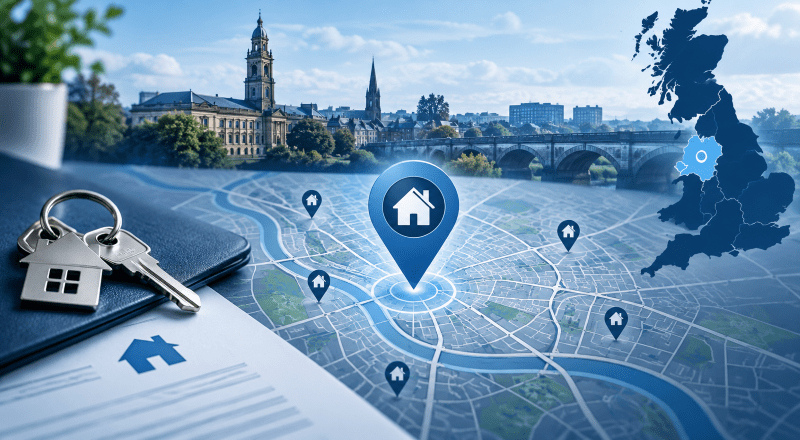 Mortgage Broker in Preston location map with property icons highlighting Preston, Lancashire.