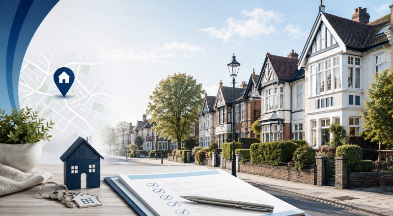 Mortgage Broker in Southgate with local homes, property keys and mortgage documents.