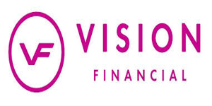 Vision Financial logo in pink with VF icon and text.