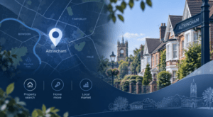 Mortgage Broker in Altrincham location map with residential homes and local property icons