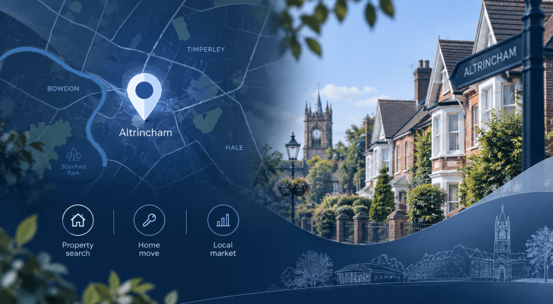 Mortgage Broker in Altrincham location map with residential homes and local property icons