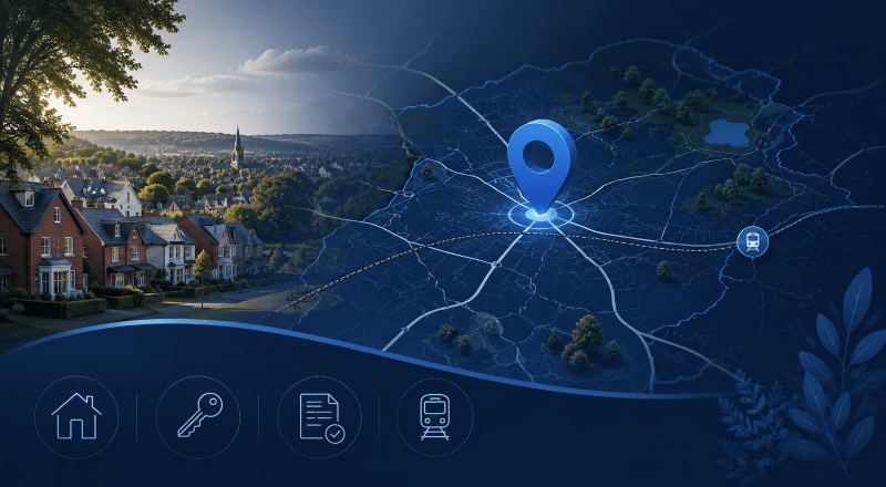 Mortgage Broker in Haywards Heath location map showing residential homes, local road connections, rail links and property icons in Connect Experts blue branding.