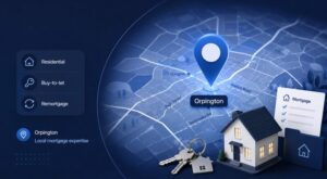 Mortgage Broker in Orpington with location map, property icons and mortgage services.