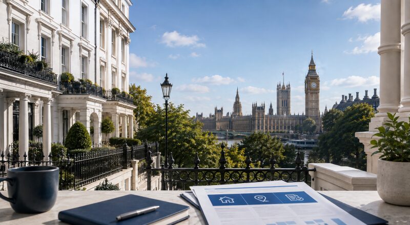Mortgage Broker in Westminster with views of the Houses of Parliament and classic London property architecture