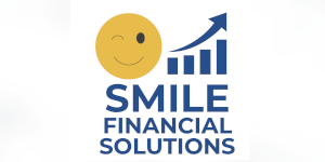 Smile Financial Solutions logo featuring a winking smiley face above a rising bar chart with an upward arrow, and the text “SMILE FINANCIAL SOLUTIONS” in blue.