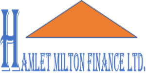 Hamlett Milton Finance Ltd logo featuring a stylised blue “H” with an orange roof shape above the company name in blue text