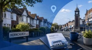 Mortgage Broker in Hornchurch location image featuring local homes, Hornchurch town centre, house keys and mortgage guidance materials.