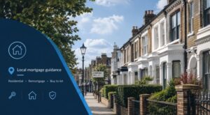 Mortgage Broker in Stamford Hill with local terraced homes and mortgage guidance icons.