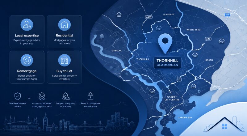 Mortgage Broker in Thornhill location map highlighting local mortgage advice, residential mortgages, remortgages and buy-to-let services.