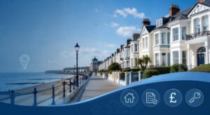 Mortgage Broker in Westcliff-on-Sea with coastal homes, seafront promenade and mortgage icons.