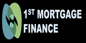 1st Mortgage Finance logo with abstract figures and company name on a black background.