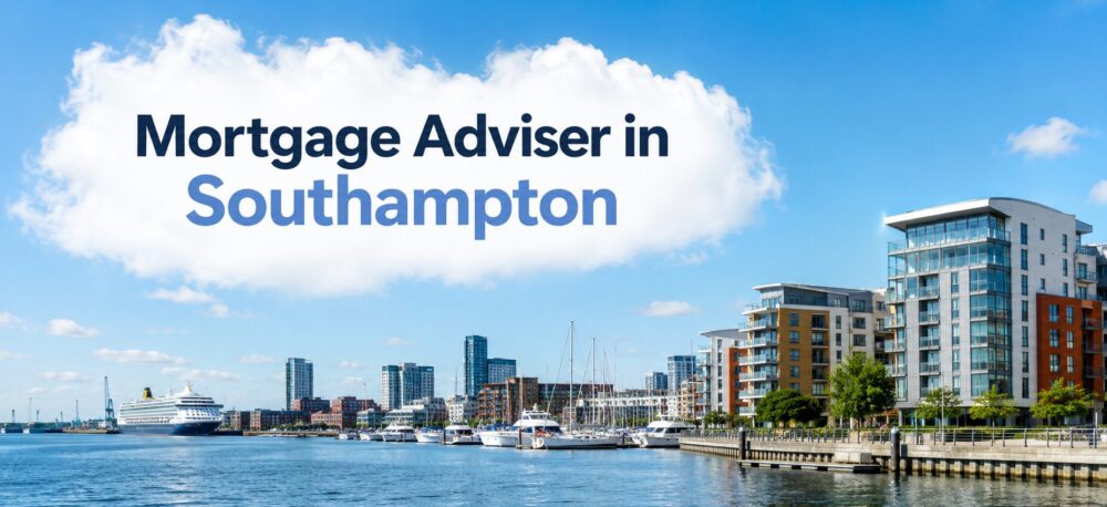 Mortgage Adviser in Southampton hero image showing a bright waterfront skyline with branded title text in the sky.