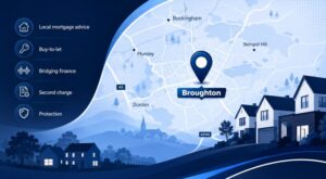 Mortgage Broker in Broughton with location map, property icons and local mortgage services.