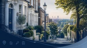 Mortgage Broker in Highgate hero image showing a leafy residential street, period homes and the London skyline.