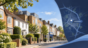 Mortgage Broker in Leatherhead, Surrey, with local homes and a Leatherhead map location marker.
