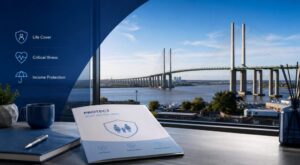 Protection Adviser in Thurrock hero image featuring the Queen Elizabeth II Bridge, River Thames and protection cover icons.