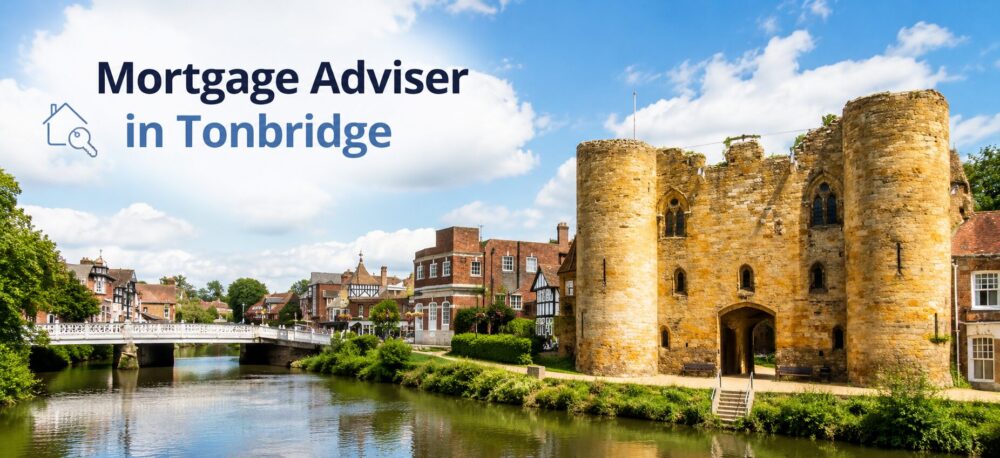 Mortgage Adviser in Tonbridge hero image showing Tonbridge Castle, the River Medway and bridge on a bright summer day.