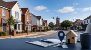 Mortgage Broker in Rainham with local homes, property documents, house keys and a location marker.