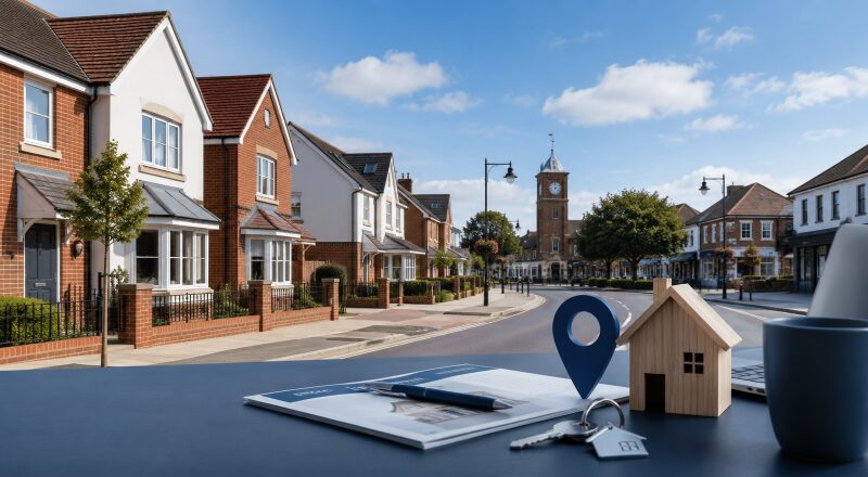 Mortgage Broker in Rainham with local homes, property documents, house keys and a location marker.