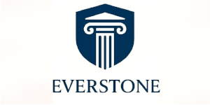 Dark blue shield logo featuring a stylised white classical column in the centre, with the word “EVERSTONE” in capital letters below.