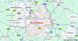 Map of Birmingham in the West Midlands 