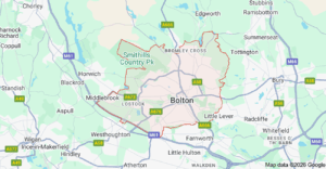 Map of Bolton in Greater Manchester