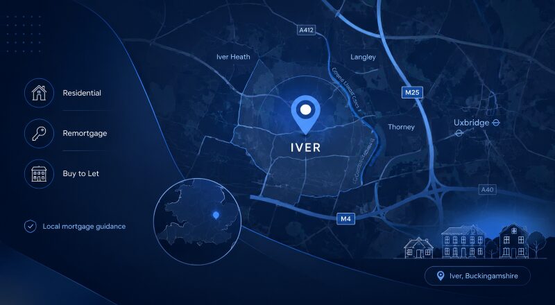 Mortgage Broker in Iver, Buckinghamshire location map highlighting local mortgage guidance, residential mortgages, remortgages and buy-to-let services.