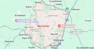 Map of Worcester in Worcestershire