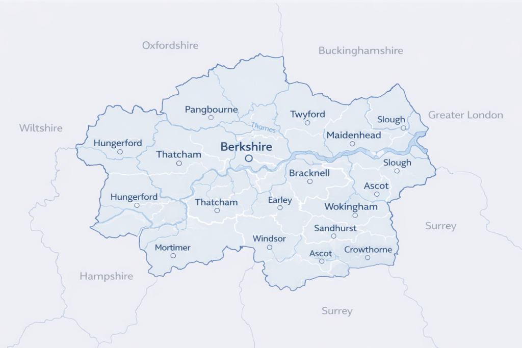 Map of Berkshire in England with mortgage brokers in their respective locations