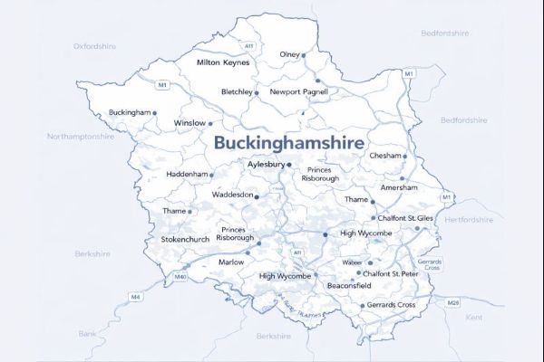 Map of Buckinghamshire with mortgage brokers in their respective location