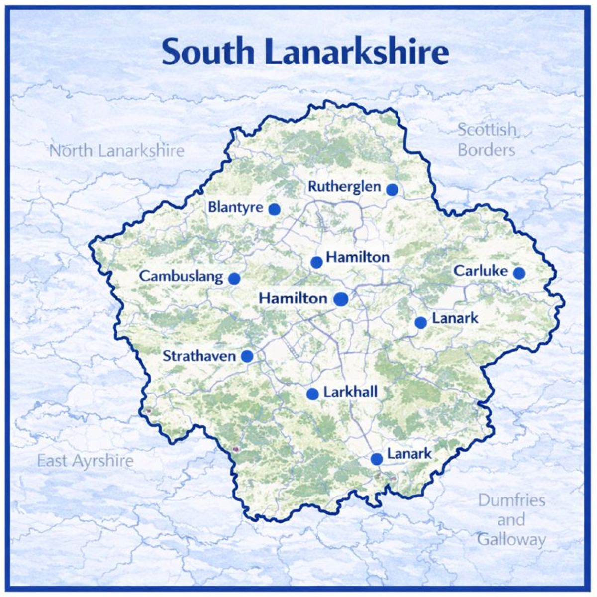 Map of South Lanarkshire in Wales with mortgage brokers in their respective locations