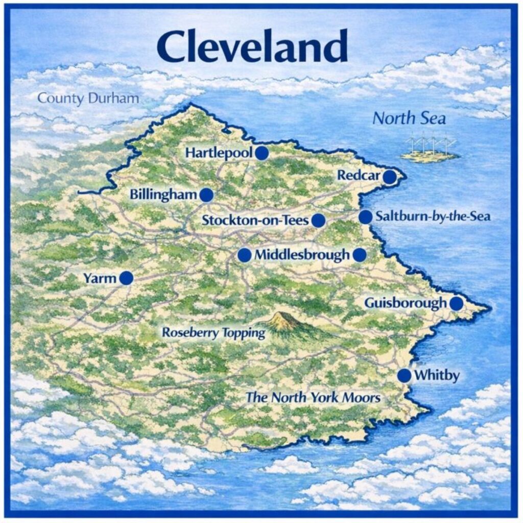 Map of Cleveland the UK with mortgage brokers in their respective location