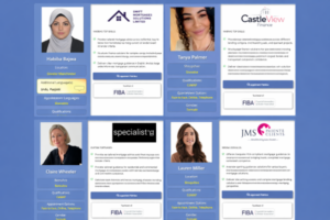 Composite banner featuring profile cards of female mortgage advisers across the UK, including Habiba Bajwa in Greater Manchester, Tanya Palmer in Shropshire, Claire Wheeler in Berkshire, Lauren Miller in Bedfordshire, and Serina Donalds in Surrey, each showing their photo, location, qualifications, appointment options, and contact details. This represents Why Choose a Female Mortgage Broker?