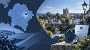 Mortgage Broker in Cullompton location map with property, house key and mortgage checklist icons in Connect Experts blue branding.