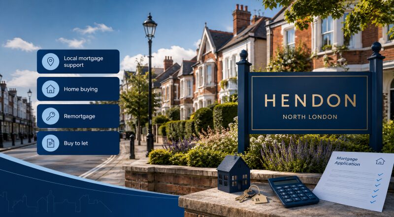 Mortgage Broker in Hendon with local homes and mortgage service icons