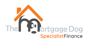 The Mortgage Dog Specialist Finance logo featuring a stylised grey dog face beneath an orange roof, with the brand name in grey and orange text on a light grey background.