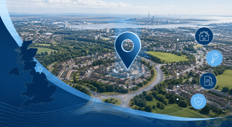 Mortgage Broker in Billingham location map showing local homes, roads and property-related icons in Connect Experts blue branding.
