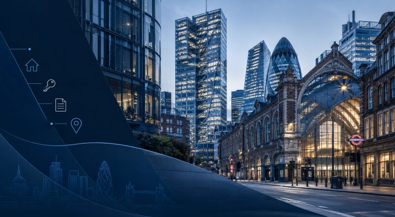 Alt text: Mortgage Broker in Liverpool Street with Liverpool Street Station and the City of London skyline.