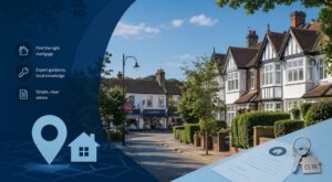 Mortgage Broker in Stanmore location guide with local homes, property keys and mortgage advice icons