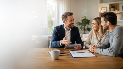 Specialist Mortgage and Protection Brokers UK advising a couple on home finance, insurance protection, and mortgage options.