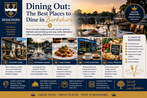Why Move to Berkshire dining guide featuring the best places to eat in Berkshire, including country pubs, fine dining restaurants, riverside venues, artisan cafés, and local produce.