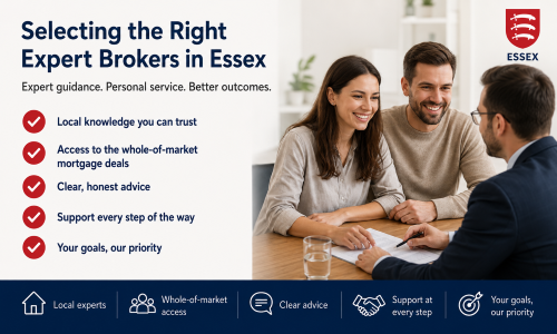 “Why Move to Essex expert brokers guide showing a couple meeting with a mortgage adviser, highlighting local knowledge, whole-of-market mortgage access, clear advice, step-by-step support, and customer-focused guidance in Essex.”